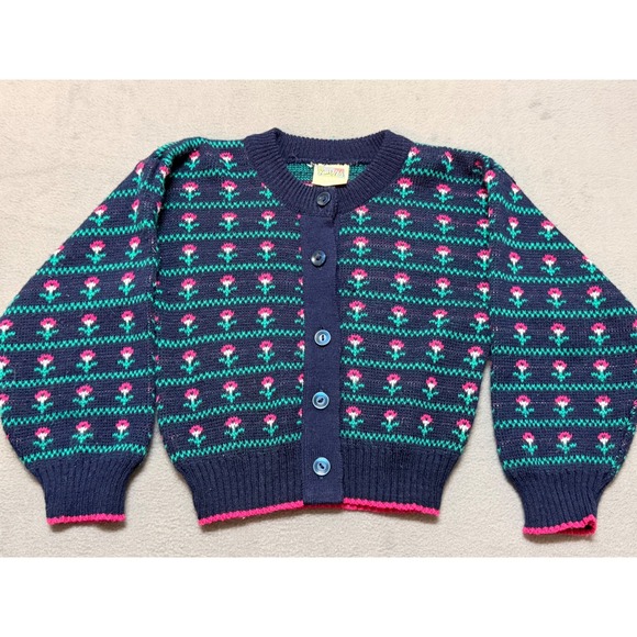 KOHANA Kids Size 4 Navy Floral Print Cottagecore Cardigan Sweater - Picture 2 of 7